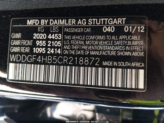 Продаж на аукціоні авто 2012 Mercedes-benz C 250 Sport, vin: WDDGF4HB5CR218872, номер лоту: 44696218