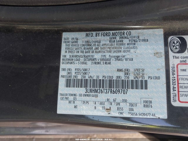 2007 LINCOLN MKZ 3LNHM26T37R609707 Photo 8