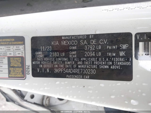 Продажа на аукционе авто 2024 Kia Forte Gt-line, vin: 3KPF54AD4RE730230, номер лота: 44696260
