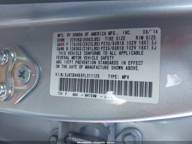 44696262 :رقم المزاد ، 5J8TB4H55FL011129 vin ، 2015 Acura Rdx مزاد بيع
