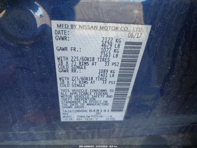 Nissan Rogue Sl 2017 5N1AT2MV0HC848141 Image 9
