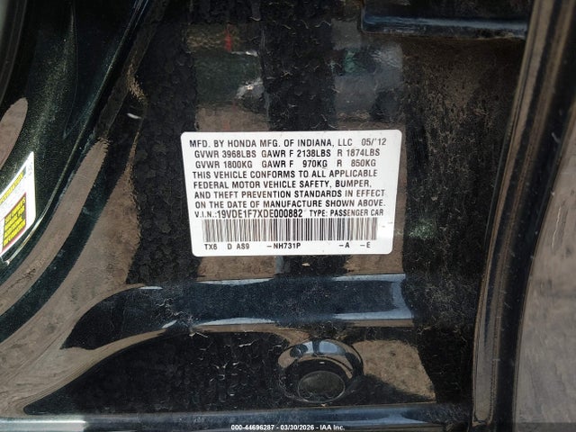 44696287 :رقم المزاد ، 19VDE1F7XDE000882 vin ، 2013 Acura Ilx 2.0l مزاد بيع