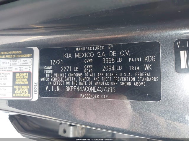 Aukcja sprzedaży 2022 Kia Forte Gt, vin: 3KPF44AC0NE437395, numer aukcji: 44696303