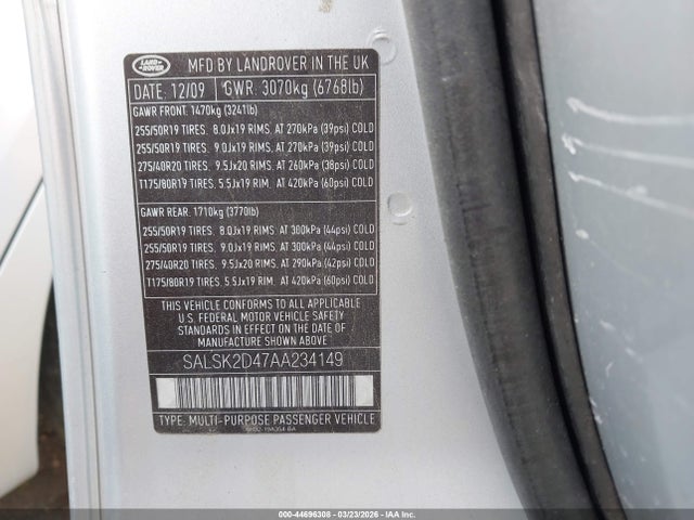 2010 LAND ROVER RANGE ROVER SPORT SALSK2D47AA234149 Photo 8