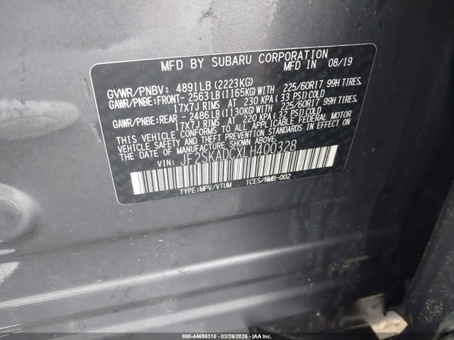 Aukcja sprzedaży 2020 Subaru Forester, vin: JF2SKADCXLH400328, numer aukcji: 44696318
