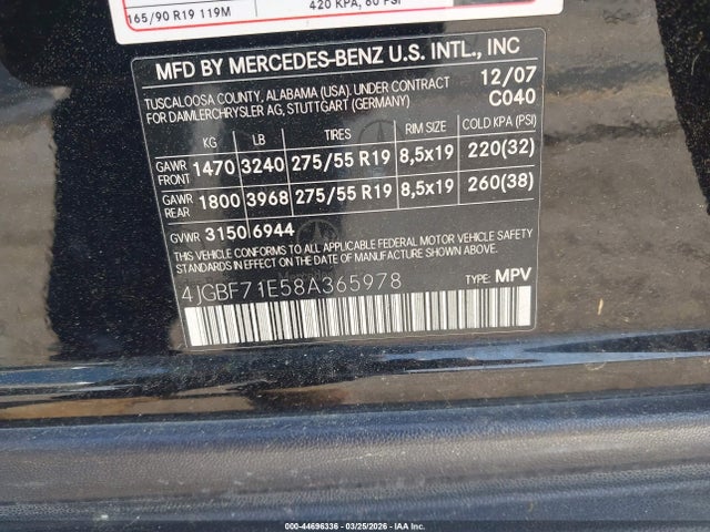 Aukcja sprzedaży 2008 Mercedes-benz Gl 450 4matic, vin: 4JGBF71E58A365978, numer aukcji: 44696336