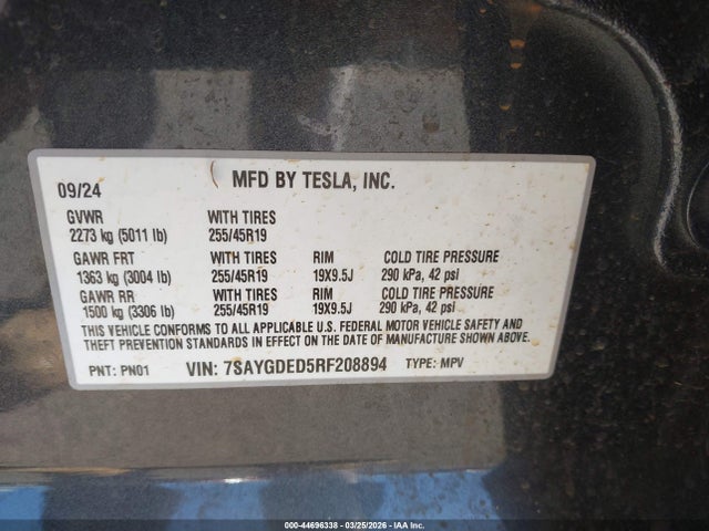 7SAYGDED5RF208894 Tesla Model Y Long Range Single Motor Rear-wheel Drive/rwd