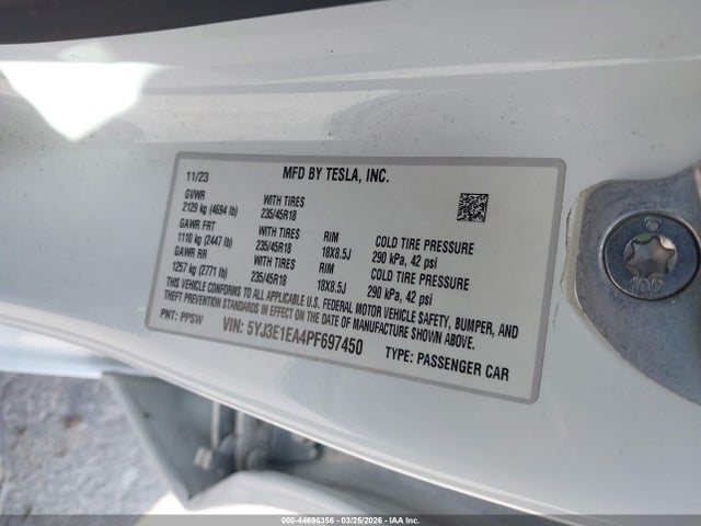 Aukcja sprzedaży 2023 Tesla Model 3 Rear-wheel Drive, vin: 5YJ3E1EA4PF697450, numer aukcji: 44696356