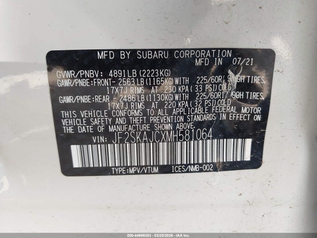 JF2SKAJCXMH581064 Subaru Forester Premium