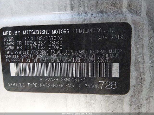 2019 MITSUBISHI MIRAGE ML32A3HJ2KH013179 Photo 8