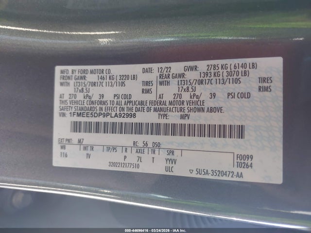 2023 Ford Bronco Wildtrak მანქანა იყიდება აუქციონზე, vin: 1FMEE5DP9PLA92998, აუქციონის ნომერი: 44696416