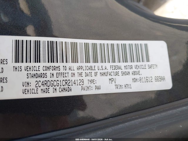 Aukcja sprzedaży 2012 Dodge Grand Caravan Sxt, vin: 2C4RDGCG1CR214129, numer aukcji: 44696446