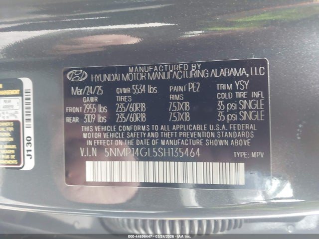 Aukcja sprzedaży 2025 Hyundai Santa Fe Se, vin: 5NMP14GL5SH135464, numer aukcji: 44696447