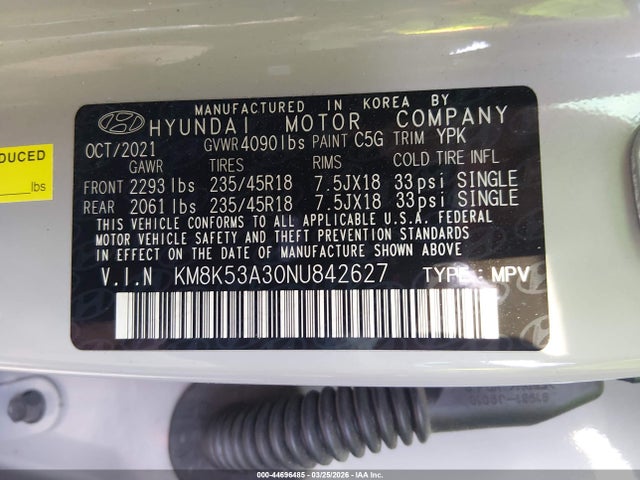 Продаж на аукціоні авто 2022 Hyundai Kona Limited, vin: KM8K53A30NU842627, номер лоту: 44696485