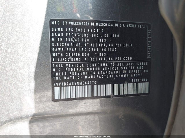 3VV4B7AX5NM064170 Volkswagen Tiguan 2.0t Sel R-line