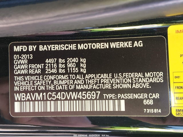 Продаж на аукціоні авто 2013 Bmw X1 Sdrive28i, vin: WBAVM1C54DVW45697, номер лоту: 44696546