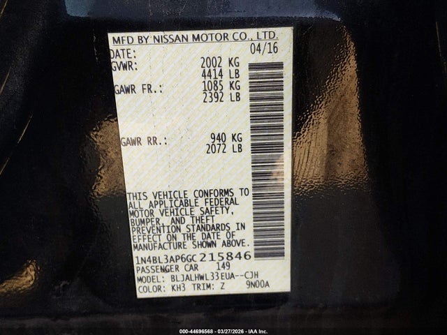 2016 NISSAN ALTIMA 1N4BL3AP6GC215846 Photo 8