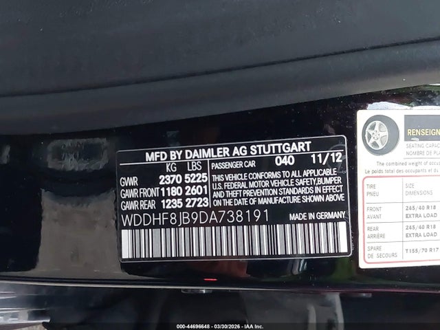 Aukcja sprzedaży 2013 Mercedes-benz E 350 4matic, vin: WDDHF8JB9DA738191, numer aukcji: 44696648