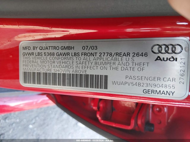 2003 AUDI RS6 WUAPV54B23N904855 Photo 8