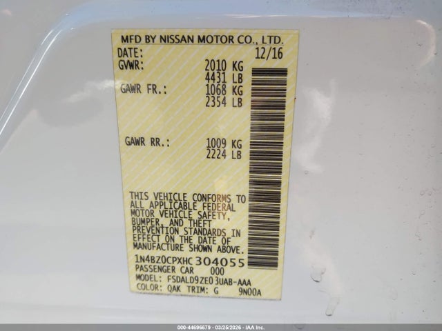 Nissan LEAF SV 2017 1N4BZ0CPXHC304055 Image 9