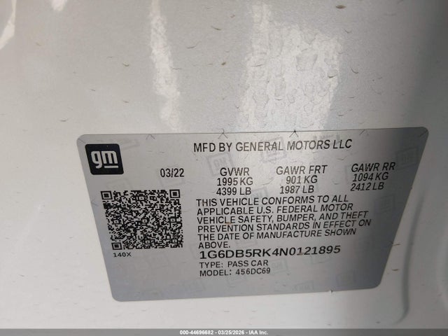 2022 Cadillac Ct4 Premium Luxury მანქანა იყიდება აუქციონზე, vin: 1G6DB5RK4N0121895, აუქციონის ნომერი: 44696682