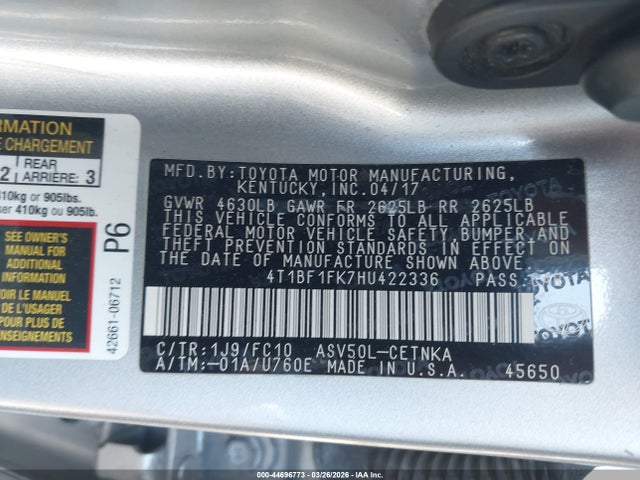 Toyota CAMRY LE 2017 4T1BF1FK7HU422336 Image 9