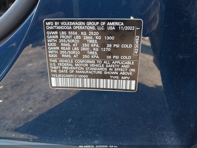 2023 Volkswagen Atlas Cross Sport 3.6l V6 Se W/technology მანქანა იყიდება აუქციონზე, vin: 1V2JE2CA5PC210090, აუქციონის ნომერი: 44696785