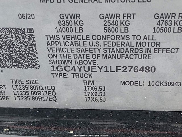 1GC4YUEY1LF276480 Chevrolet Silverado 3500hd 4wd Long Bed Ltz