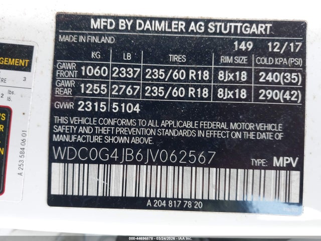 Aukcja sprzedaży 2018 Mercedes-benz Glc 300, vin: WDC0G4JB6JV062567, numer aukcji: 44696878