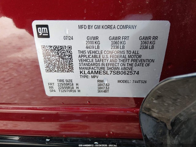 44696912 :رقم المزاد ، KL4AMESL7SB062574 vin ، 2025 Buick Encore Gx Sport Touring Awd مزاد بيع