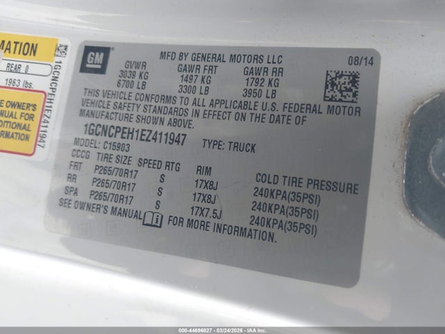 1GCNCPEH1EZ411947 Chevrolet Silverado 1500 Work Truck 1wt