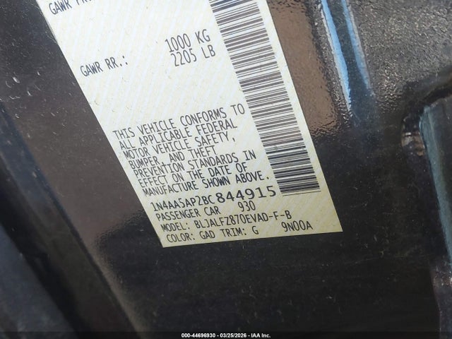 44696930 :رقم المزاد ، 1N4AA5AP2BC844915 vin ، 2011 Nissan Maxima 3.5 Sv مزاد بيع