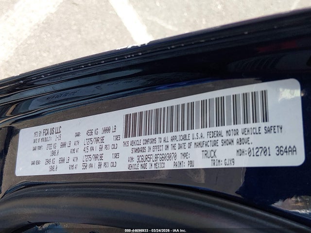 Продаж на аукціоні авто 2015 Ram 2500 Laramie, vin: 3C6UR5FL8FG603070, номер лоту: 44696933