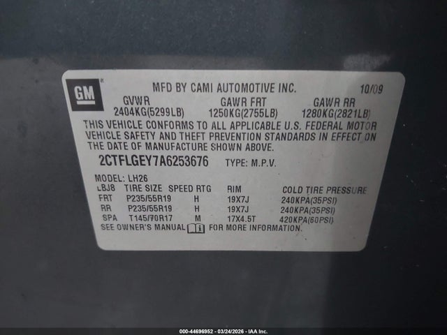Auction sale of the 2010 Gmc Terrain Slt-1, vin: 2CTFLGEY7A6253676, lot number: 44696952
