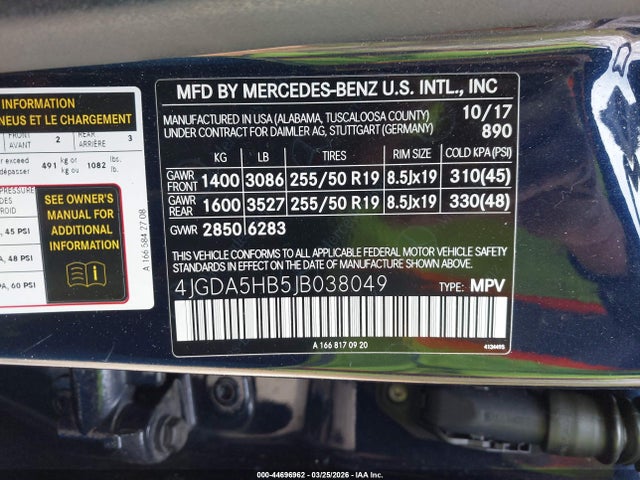 Aukcja sprzedaży 2018 Mercedes-benz Gle 350 4matic, vin: 4JGDA5HB5JB038049, numer aukcji: 44696962