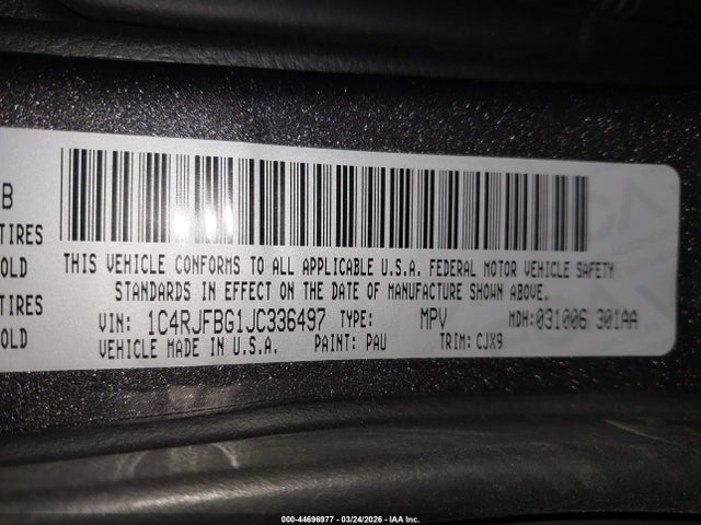 Продаж на аукціоні авто 2018 Jeep Grand Cherokee Limited 4x4, vin: 1C4RJFBG1JC336497, номер лоту: 44696977