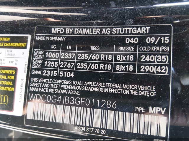 Продаж на аукціоні авто 2016 Mercedes-benz Glc 300, vin: WDC0G4JB3GF011286, номер лоту: 44696999