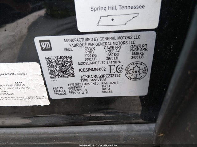 Aukcja sprzedaży 2023 Gmc Acadia Sle, vin: 1GKKNRLS3PZ232114, numer aukcji: 44697038