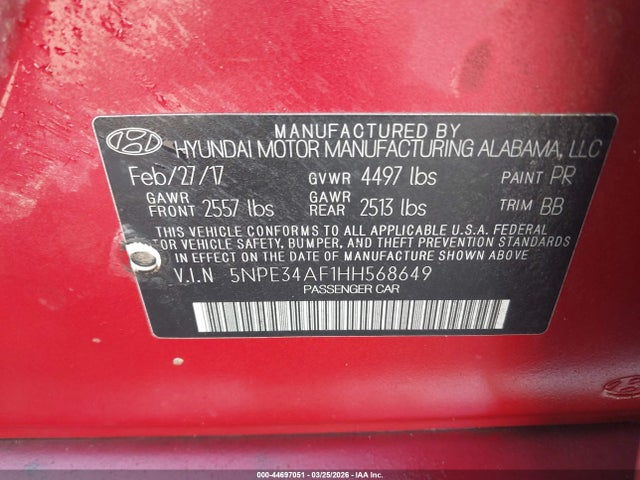 Aukcja sprzedaży 2017 Hyundai Sonata Sport, vin: 5NPE34AF1HH568649, numer aukcji: 44697051