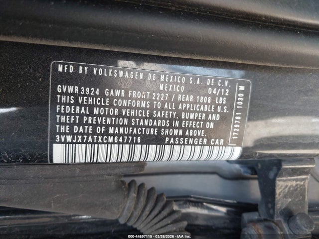 Продаж на аукціоні авто 2012 Volkswagen Beetle 2.5l, vin: 3VWJX7ATXCM647716, номер лоту: 44697115