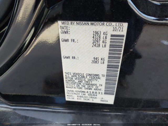 1N4BL4DV0MN418831 Nissan Altima Sv Fwd