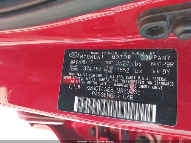 44697171 :رقم المزاد ، KMHCT4AE8HU320835 vin ، 2017 Hyundai Accent Se مزاد بيع