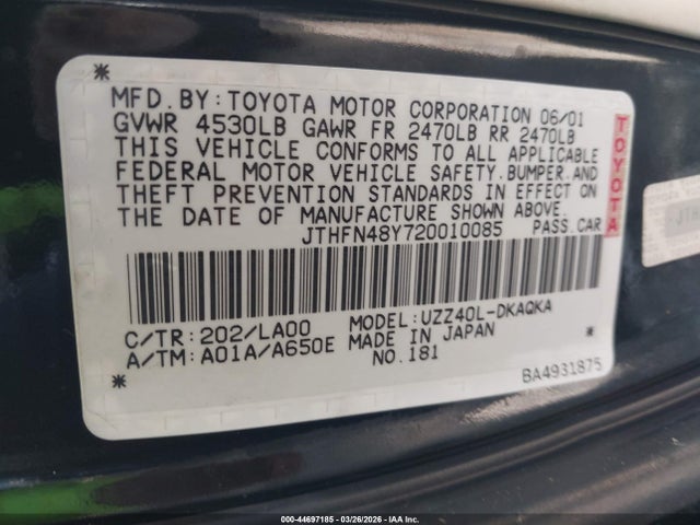 Продажа на аукционе авто 2002 Lexus Sc 430, vin: JTHFN48Y720010085, номер лота: 44697185