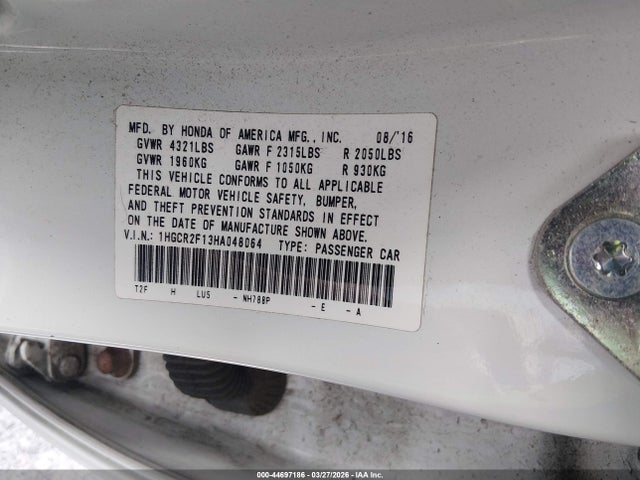 Продажа на аукционе авто 2017 Honda Accord Sport Se, vin: 1HGCR2F13HA048064, номер лота: 44697186