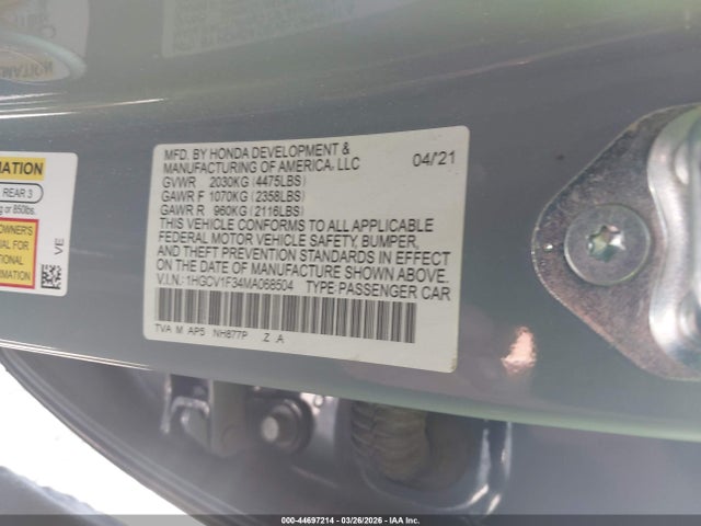 1HGCV1F34MA068504 Honda Accord Sport