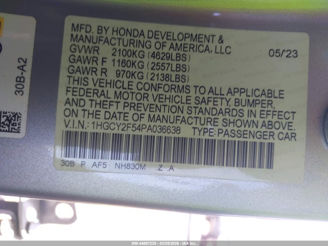 1HGCY2F54PA036638 Honda Accord Hybrid Sport