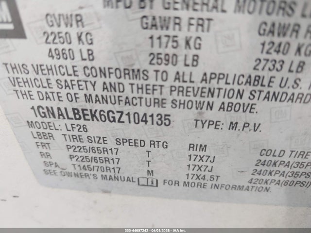 1GNALBEK6GZ104135 Chevrolet EQUINOX LS
