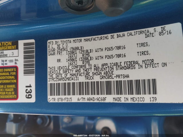 3TMCZ5AN5GM034131 Toyota Tacoma Trd Off Road