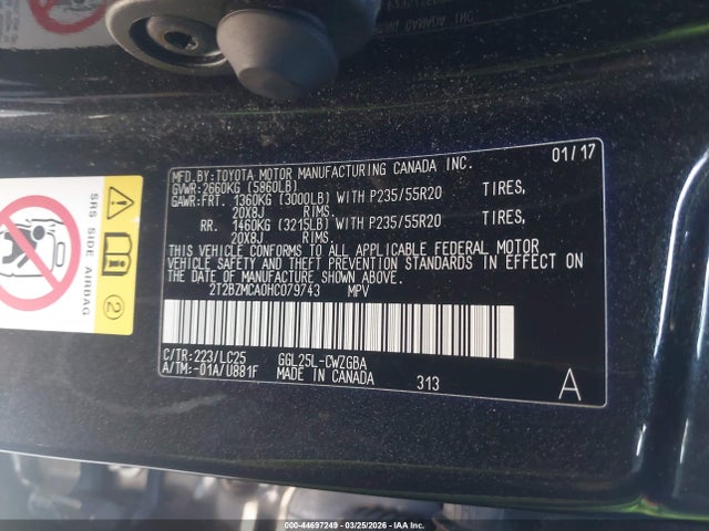 44697249 :رقم المزاد ، 2T2BZMCA0HC079743 vin ، 2017 Lexus Rx 350 F Sport مزاد بيع