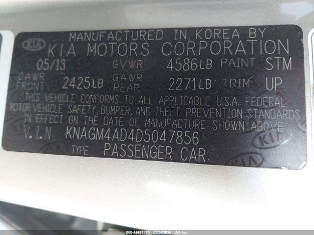 Aukcja sprzedaży 2013 Kia Optima Hybrid Ex, vin: KNAGM4AD4D5047856, numer aukcji: 44697270